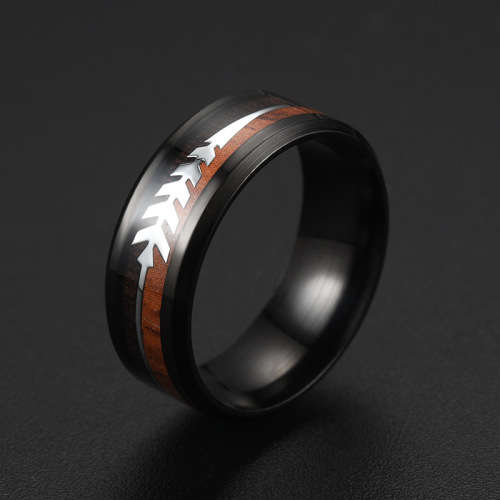 Mens Titanium Wood Arrow Design Wedding Band. Ring Size 6,7,8,9,10,11,12,13